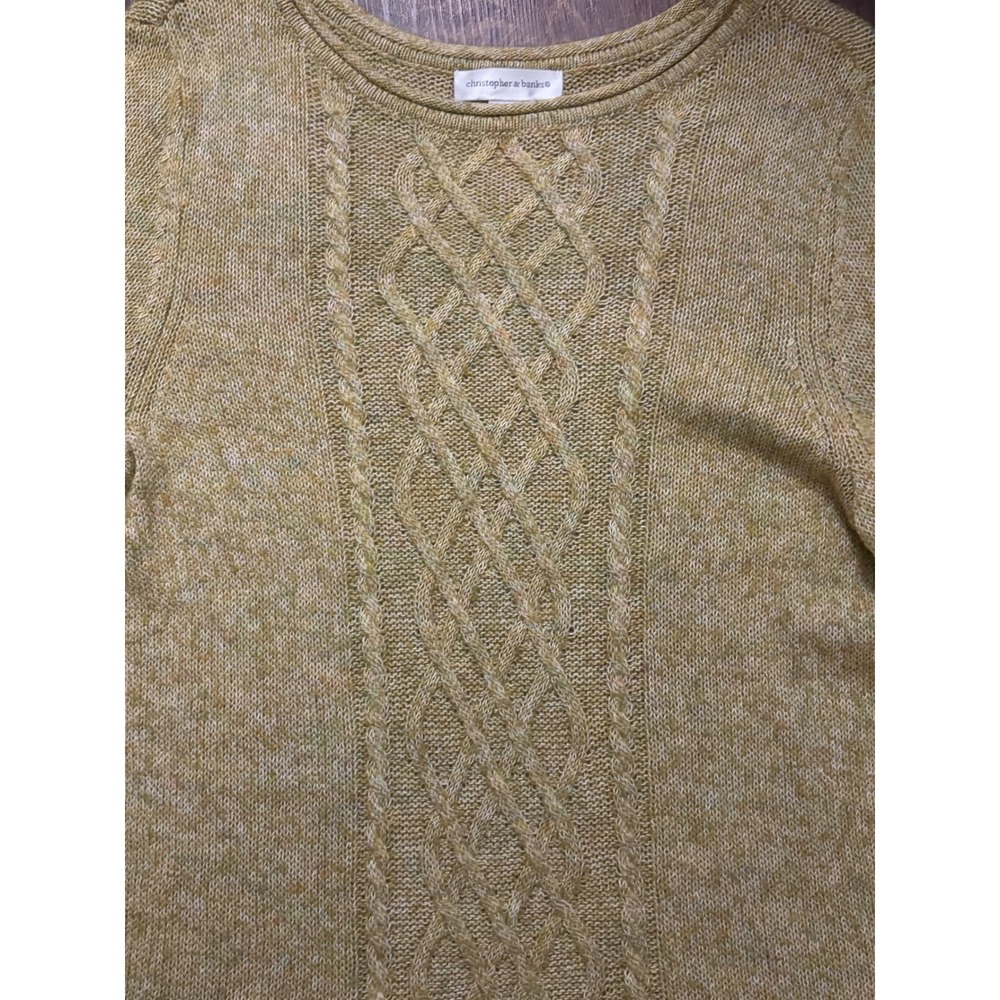 Christopher & Banks Avocado Cable Knit Sweater 3/4 Sleeve M Boho Preppy Fall - Picture 2 of 5